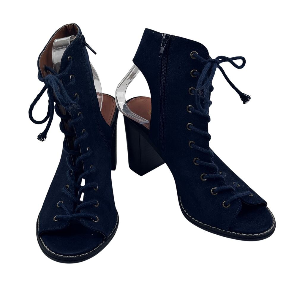 C Est. 1946 Faux Suede Boho Chic Open Toe Tie Front Block Heels Women's Size 9
